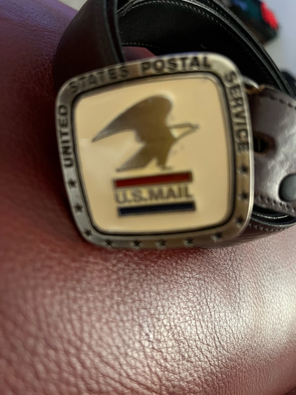 U.S. Mail Eagle Leather Belt Brass Buckle -